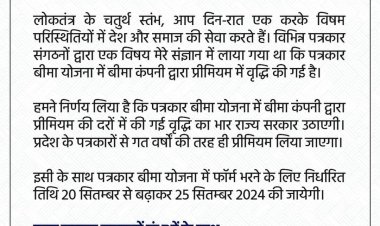 पत्रकार बीमा योजना में बढ़े हुए प्रीमियम का भार राज्य सरकार उठाएगी : मुख्यमंत्री डॉ. यादव