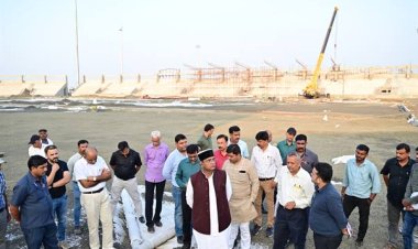 खेल मंत्री श्री सारंग ने किया निर्माणाधीन इंटरनेशनल र्स्पोर्ट स्टेडियम का निरीक्षण