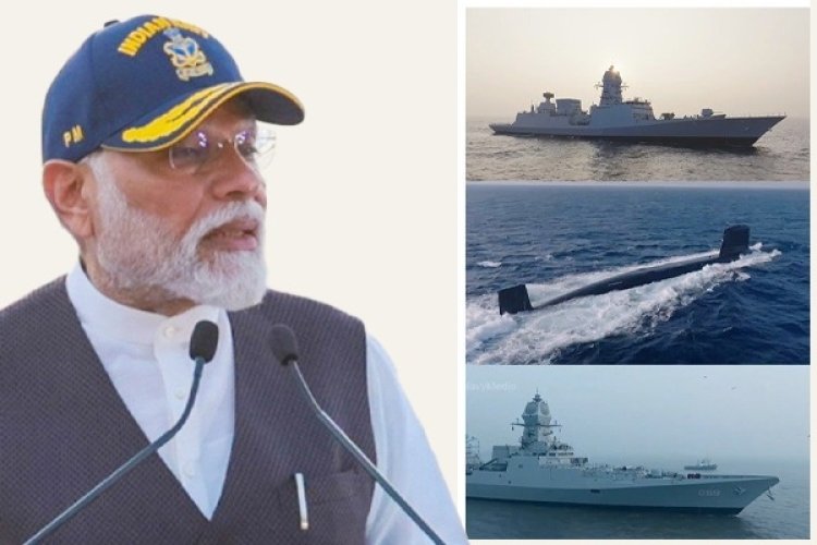 प्रधानमंत्री नरेन्‍द्र मोदी ने नौसेना के अग्रिम पंक्ति के तीन नए युद्धपोत राष्‍ट्र को समर्पित किए