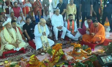 अमित शाह और नीतीश कुमार की मौजूदगी में हुआ मंदिर निर्माण का शुभारंभ