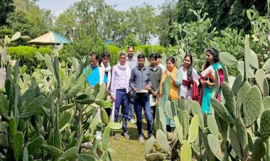 ग्रीन-एजी परियोजना के तहत कांटारहित कैक्टस खेती सीखने अमलाहा पहुँचे किसान
